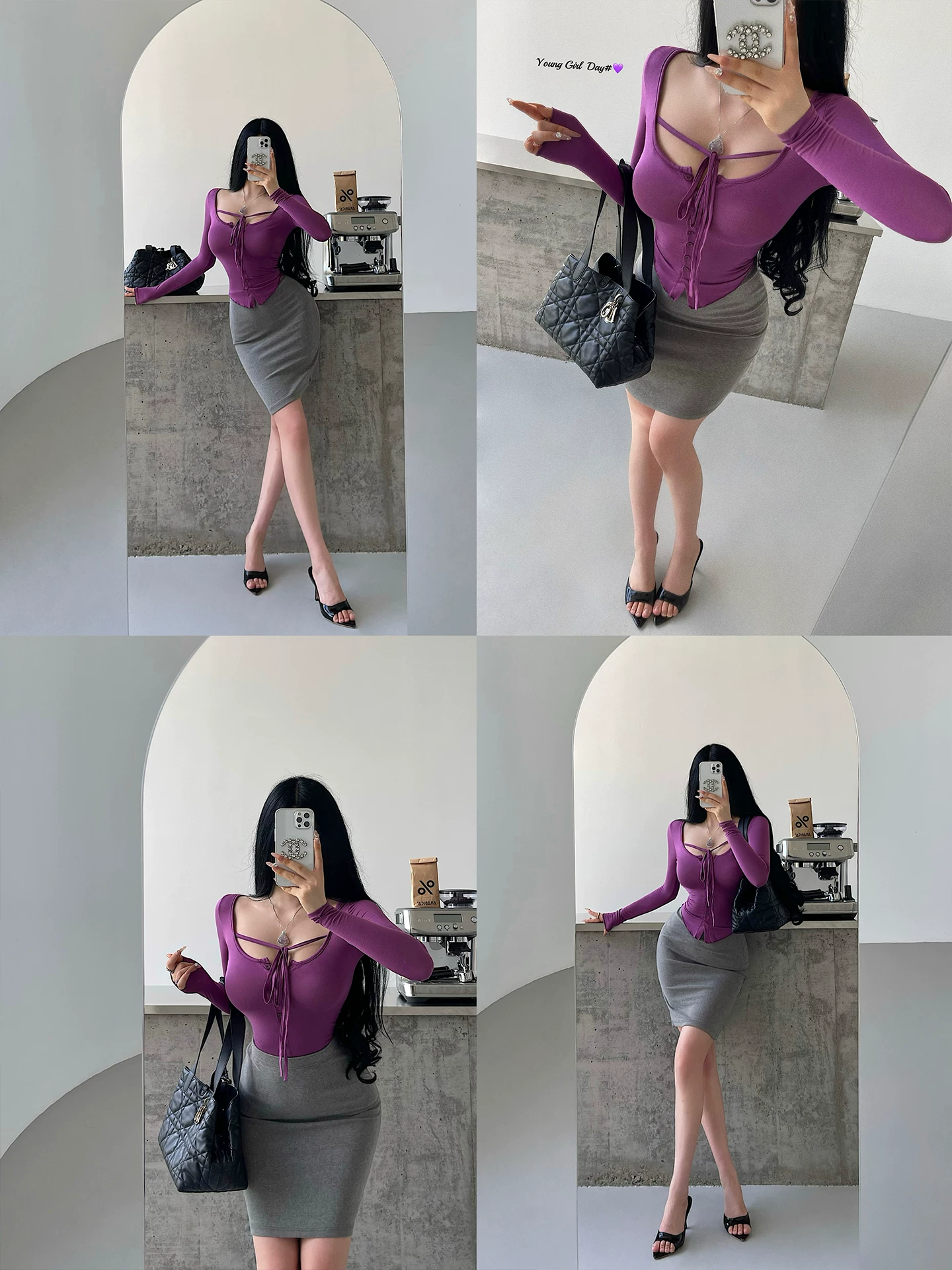 YoungGirlDay Váy ôm sát co giãn dài vừa phải, kiểu dáng Hàn Quốc, gợi cảm, quyến rũ, cạp cao, ôm sát cơ thể.