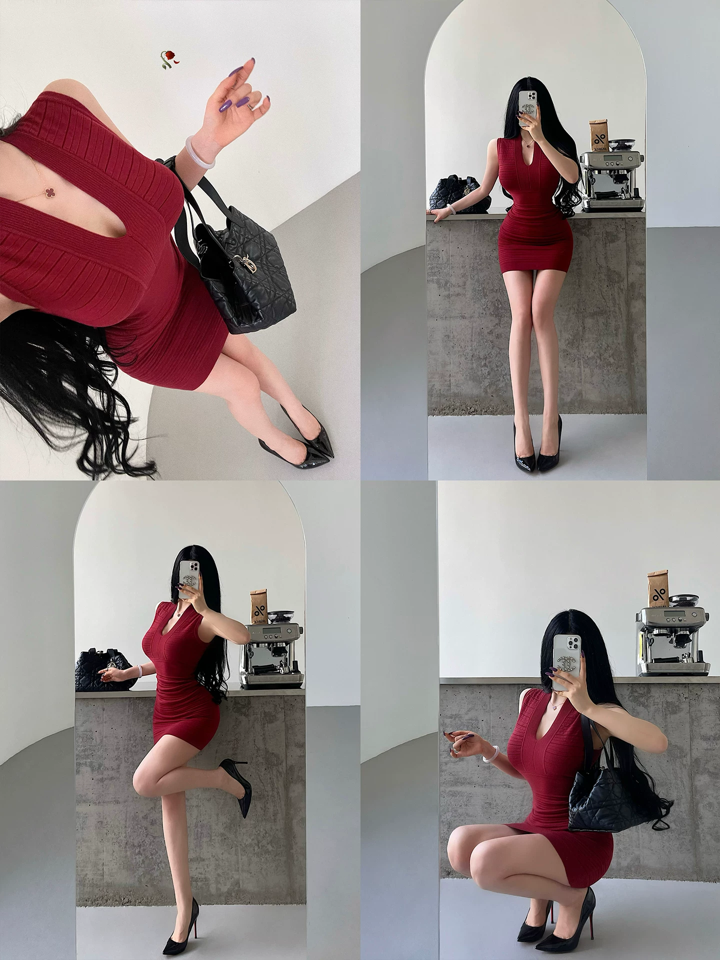 YoungGirlDay Pure Desire Style Phong cách gợi cảm Cổ chữ V sâu Giảm béo không tay Dệt kim Bodycon Tank Dress Váy ngắn.