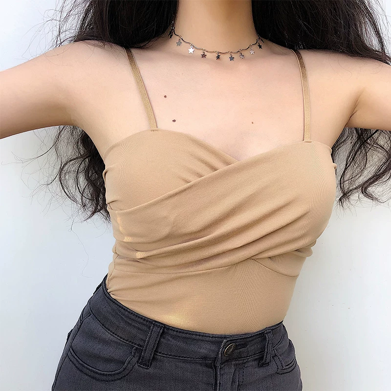 YoungGirlDay áo yếm ngắn có dây đeo chéo xếp ly gợi cảm, ôm sát cơ thể, có miếng đệm ngực