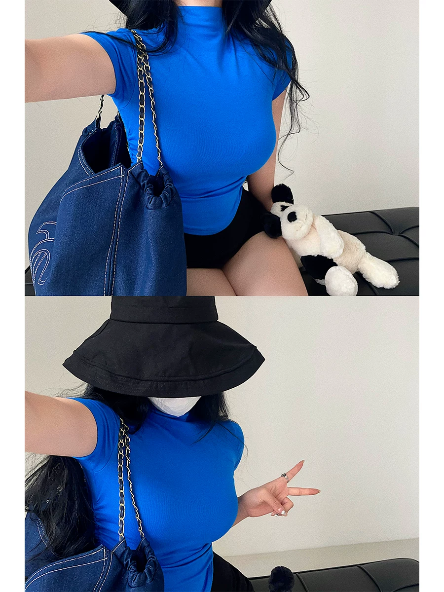 YoungGirlDay Pure Desire sexy slim fit cổ cao xếp ly viền cong áo thun ngắn tay dành cho nữ
