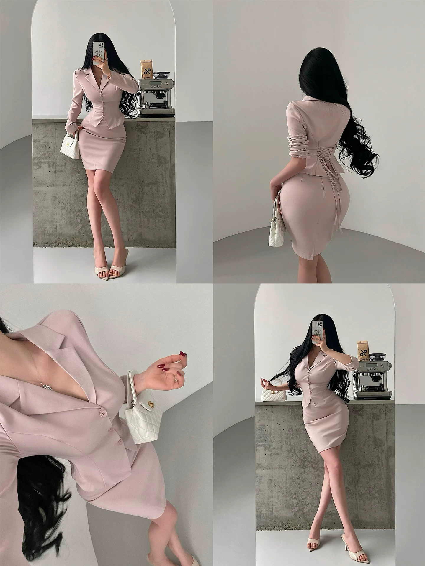 YoungGirlDay Bộ áo khoác thắt eo kiểu Hàn Quốc phong cách OL, bộ váy ôm sát eo cao