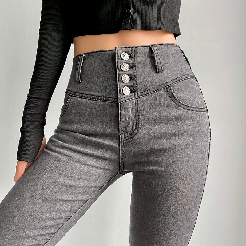 YoungGirlDay2023 phong cách mùa thu mới kiểu Âu Mỹ quần jean skinny co giãn cạp cao kiểu dáng ôm sát quần bút chì