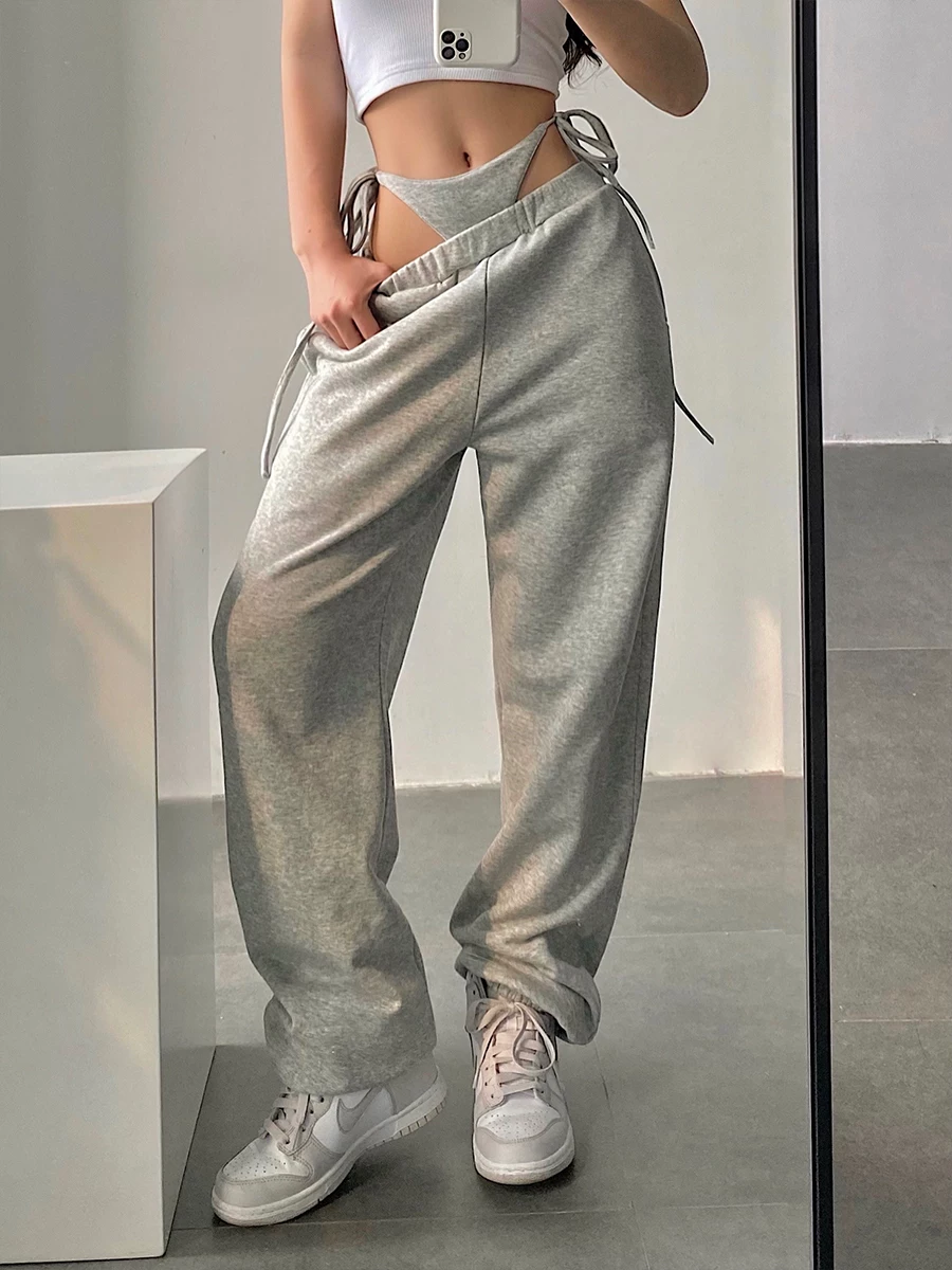 YoungGirlDay Phong cách đường phố châu Âu và Mỹ quần jogger cạp cao dây rút dáng rộng giảm béo quần thể thao quần dài thể thao dành cho nữ