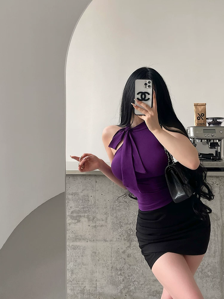 YoungGirlDay khao khát thuần khiết hot girl gợi cảm ôm sát nơ thắt nơ áo ba lỗ không tay hợp thời trang