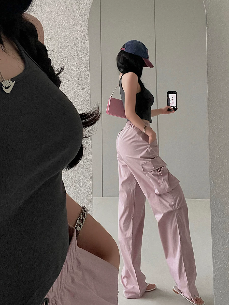 YoungGirlDay Phong cách đường phố Mỹ quần jogger cạp cao dáng rộng có dây rút quần ống rộng quần dài thường ngày hợp thời trang