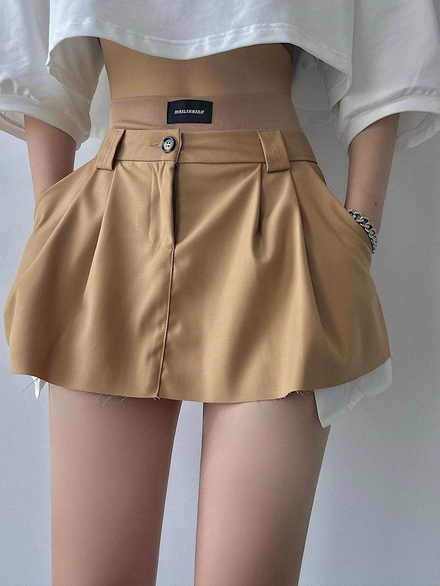 YoungGirlDay khao khát thuần khiết gợi cảm eo cao giảm béo chống lộ hàng váy xếp ly váy ngắn kèm quần short an toàn