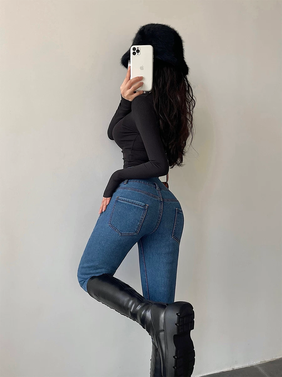 YoungGirlDay Quần dài kiểu Âu Mỹ cạp cao một cúc, ôm sát, nâng mông, quần jean skinny co giãn, quần dài
