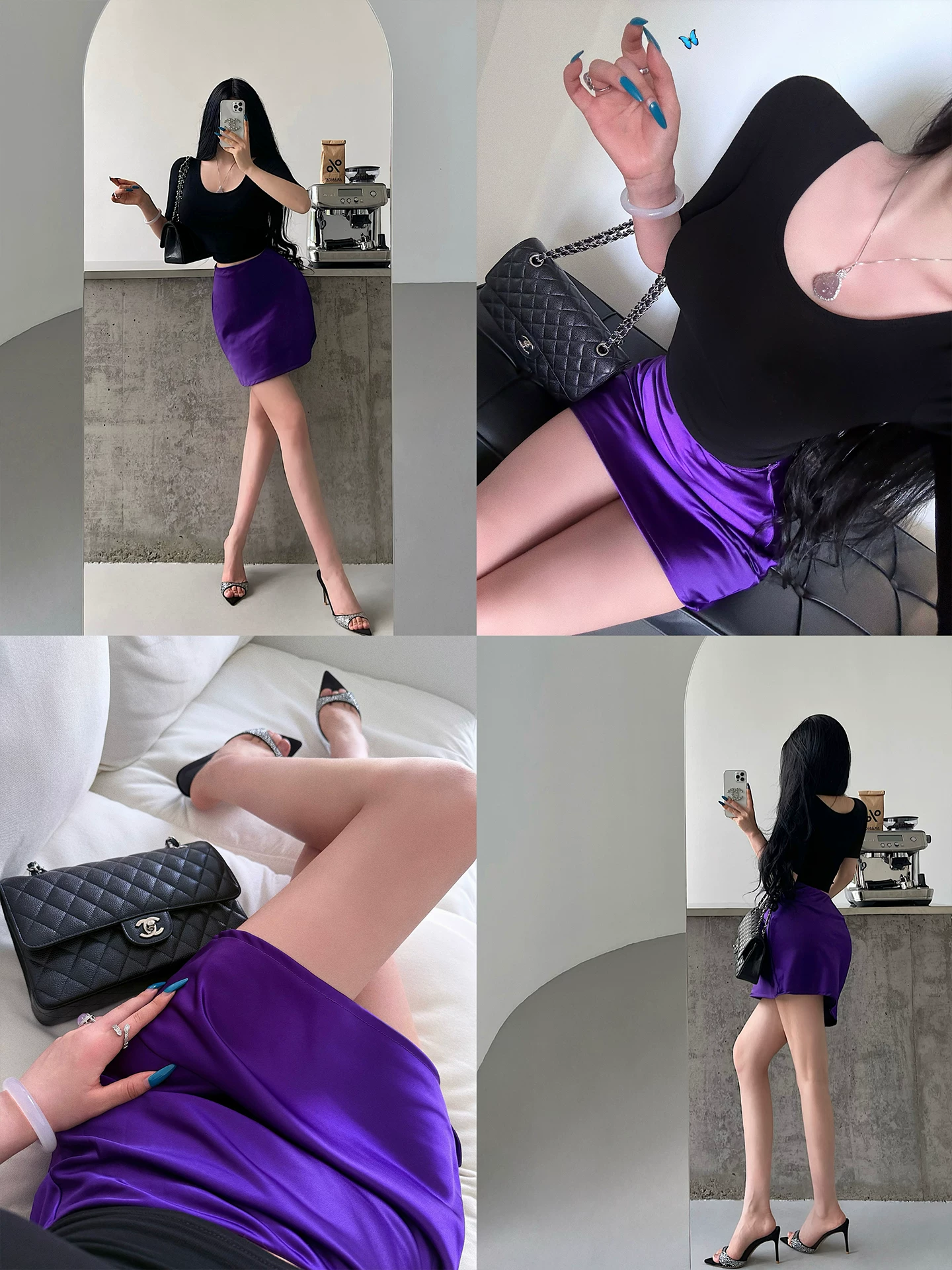 YoungGirlDay phong cách trưởng thành và gợi cảm, váy ngắn ôm sát eo cao bằng vải satin có khóa kéo bên hông.