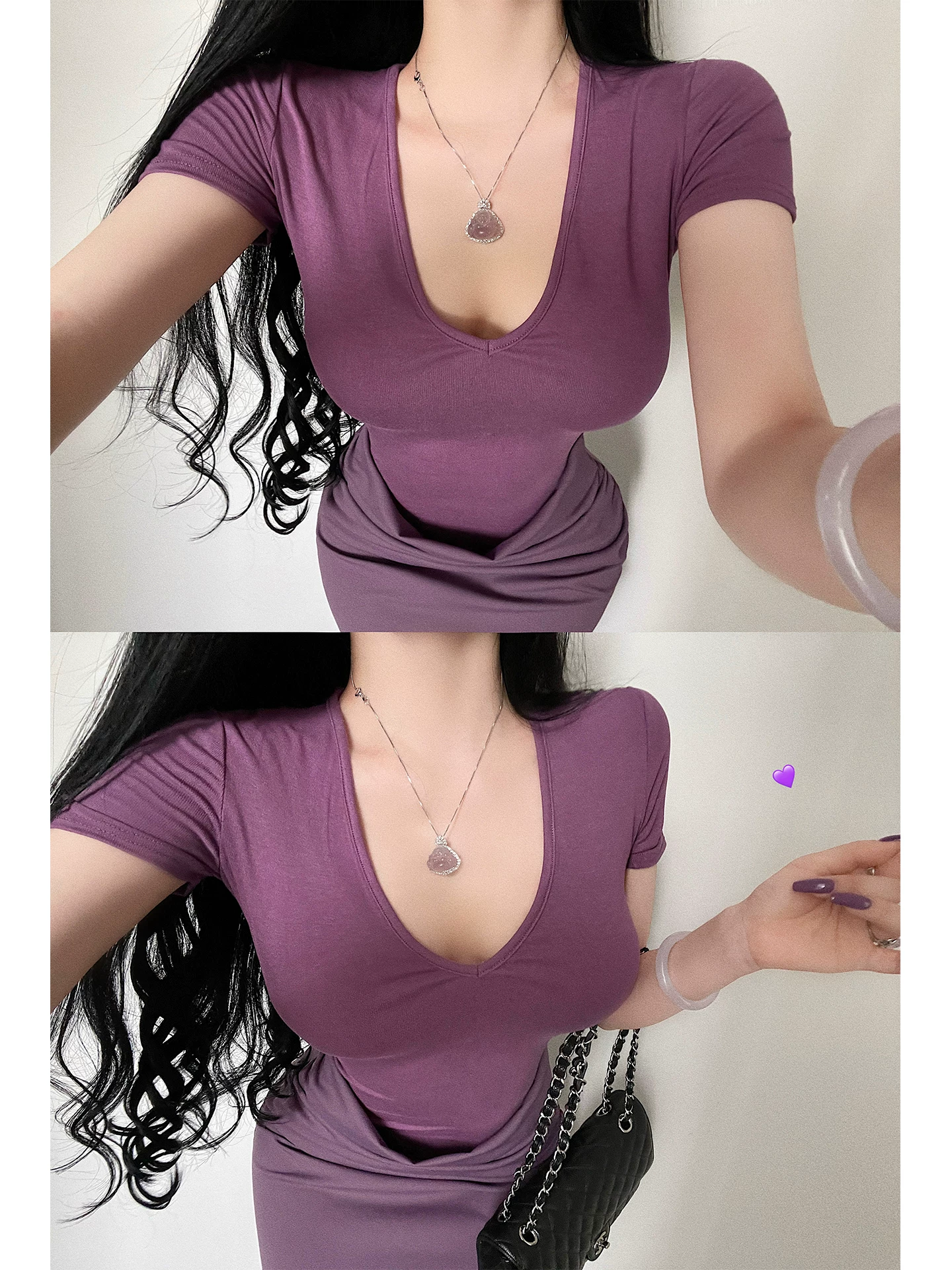 YoungGirlDay Pure Desire Style Phong cách gợi cảm Deep V Slim Fit Ruched Eo ngắn tay áo Bodycon Dress Áo dài.