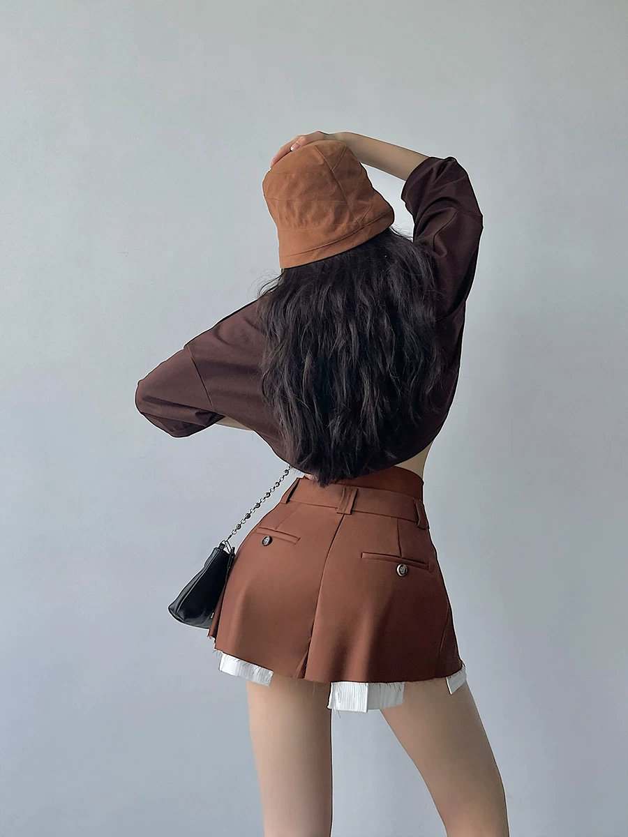 YoungGirlDay khao khát thuần khiết gợi cảm eo cao giảm béo chống lộ hàng váy xếp ly váy ngắn kèm quần short an toàn