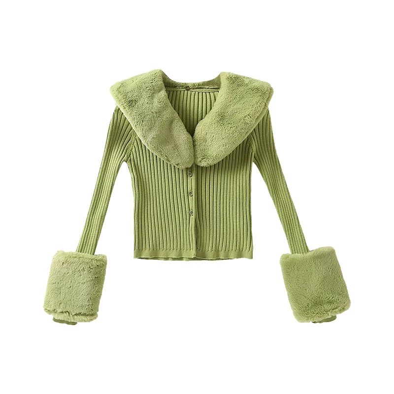 YoungGirlDay Áo len dệt kim có cổ lông có thể tháo rời thời trang phong cách Âu Mỹ, áo len cardigan ngắn vừa vặn, giúp thon gọn vóc dáng