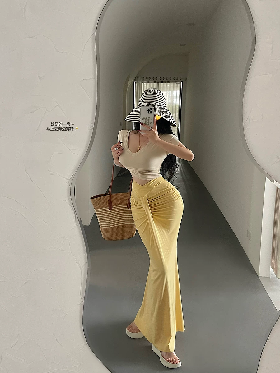YoungGirlDay Pure Desire Style Váy dài kiểu dáng ôm sát eo chữ V gợi cảm kiểu dáng ôm sát eo dài.
