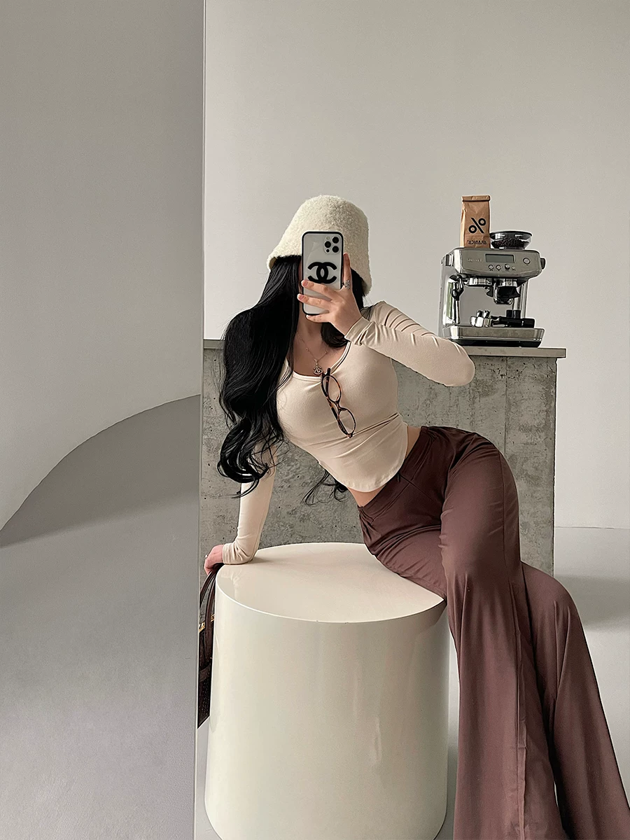 YoungGirlDay pure Desire phong cách lười biếng cạp thấp dáng suông ôm vừa vặn quần ống rộng thường ngày quần dài chạm sàn