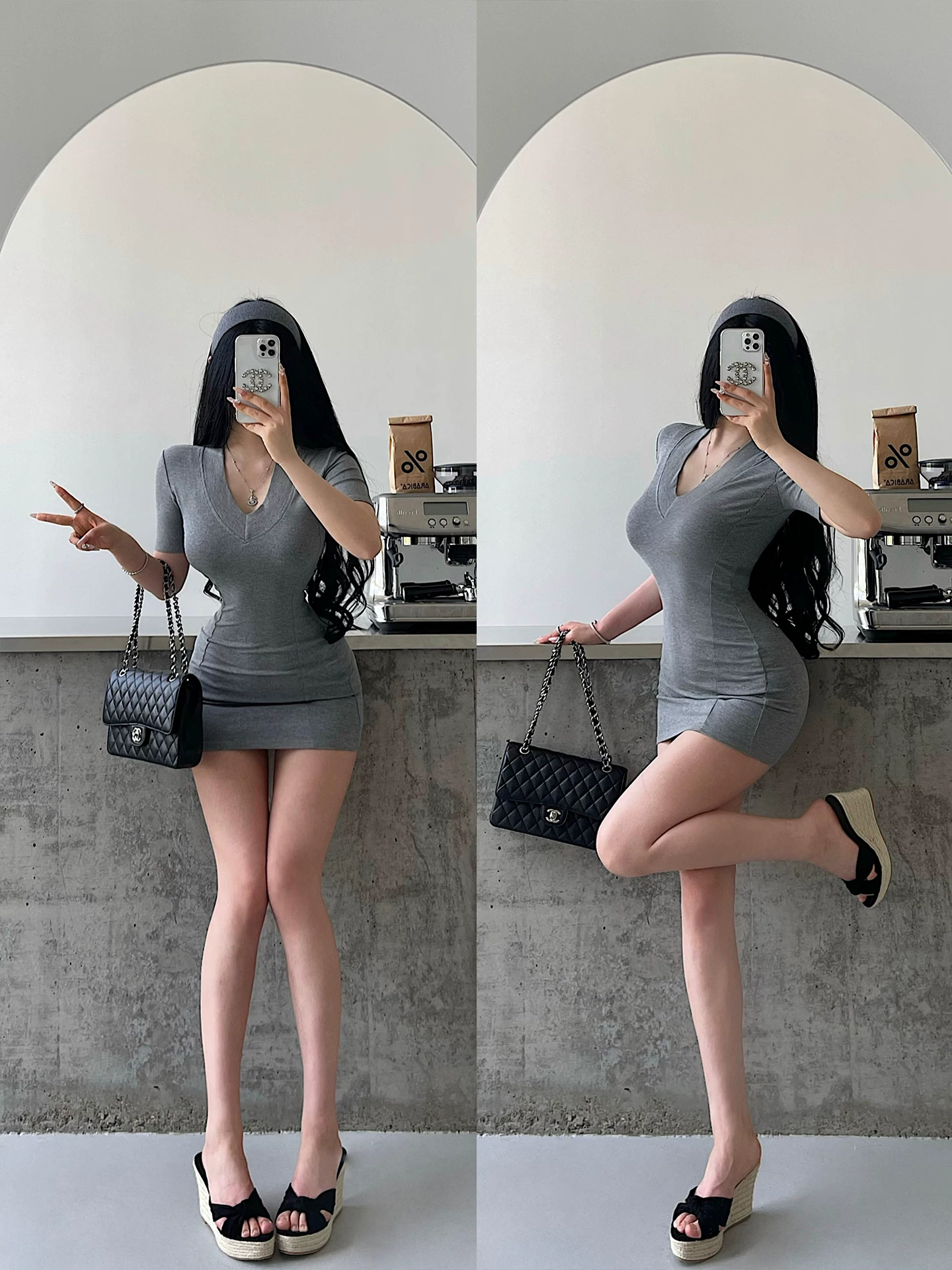 YoungGirlDay Kardashian váy ngắn ôm sát cổ chữ V cơ bản, ôm sát eo, giảm béo, váy ngắn tay ngắn
