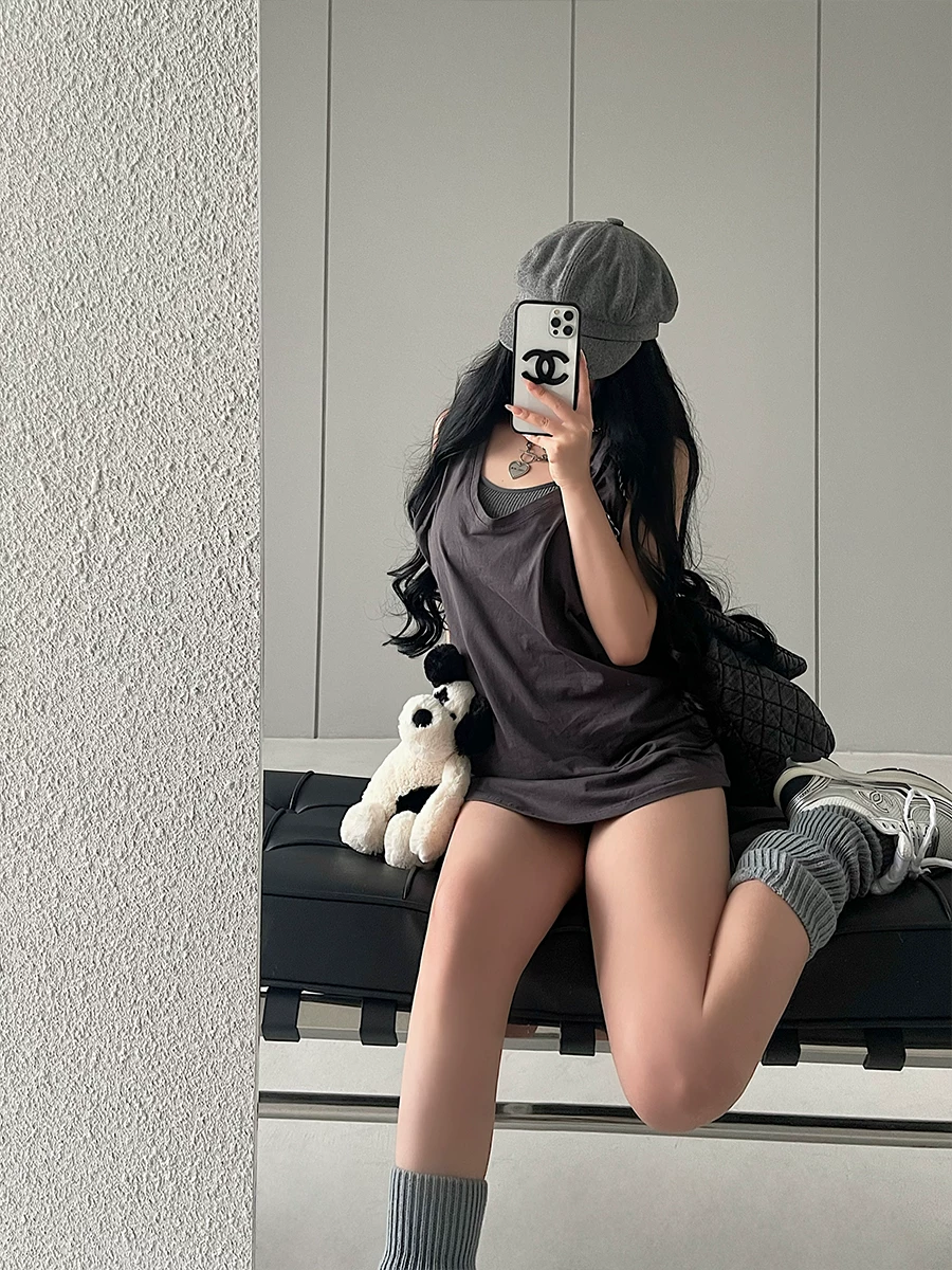 YoungGirlDay hot girl phong cách đường phố Áo vest không tay dài vừa phải cổ chữ U có đệm ngực và bộ áo ống bó sát