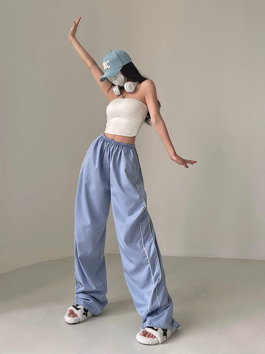 YoungGirlDay Phong cách châu Âu và Mỹ phong cách đường phố cạp cao dáng rộng dây rút giảm béo quần thể thao đa năng quần dài