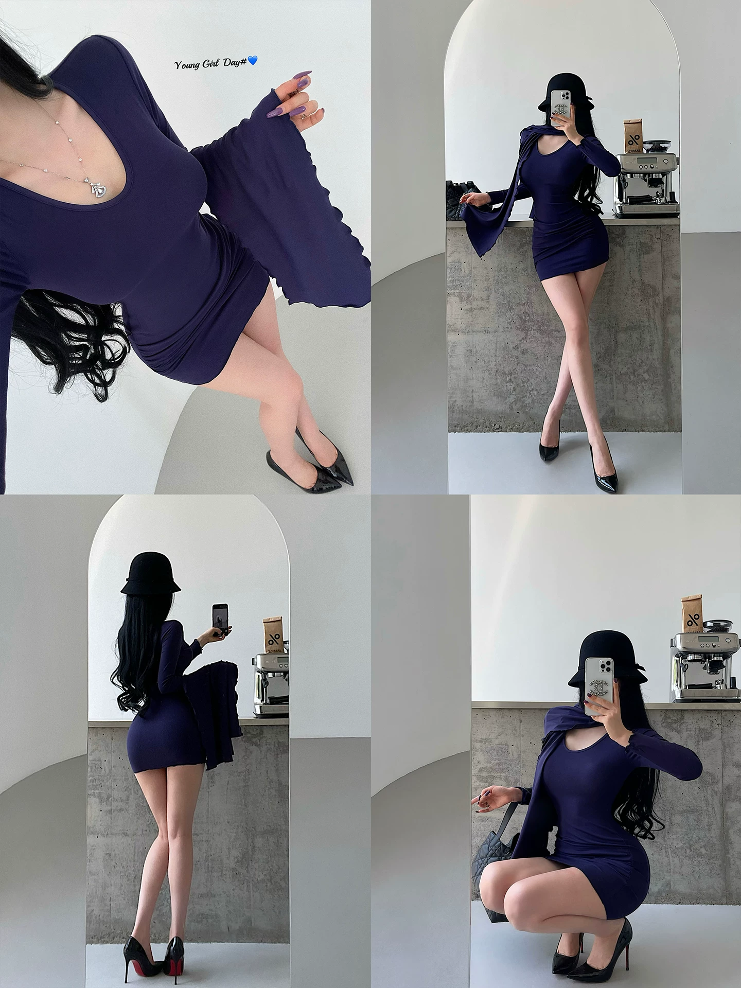 Khăn quàng cổ YoungGirlDay mang phong cách thuần khiết với những sợi ruy băng, eo xếp ly ôm sát, váy ôm sát dài tay, váy ngắn.