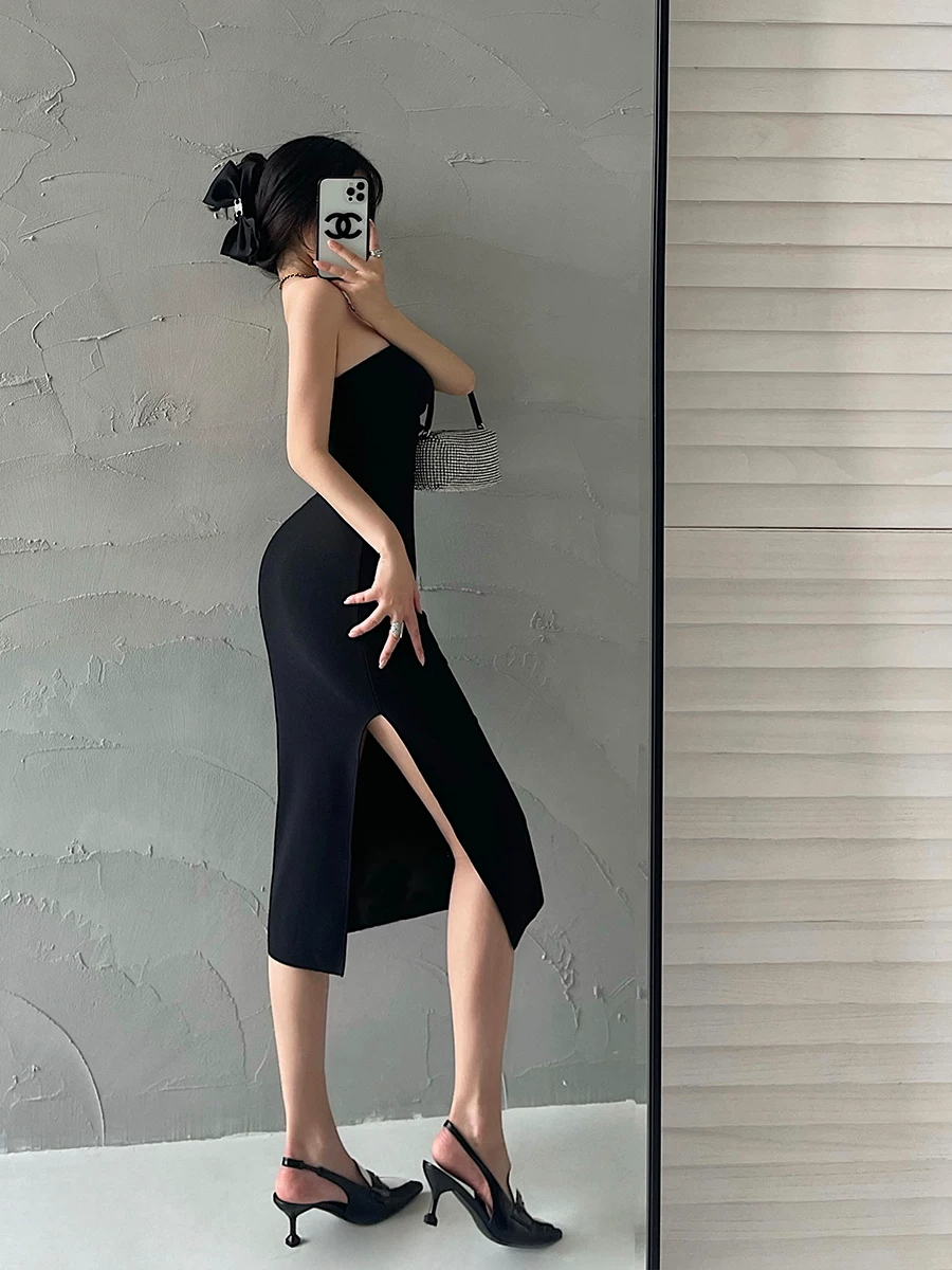 Váy ôm sát bodycon dáng dài vừa phải, xẻ tà, xếp ly, gợi cảm, kiểu dáng trẻ trung, thuần khiết, quyến rũ.