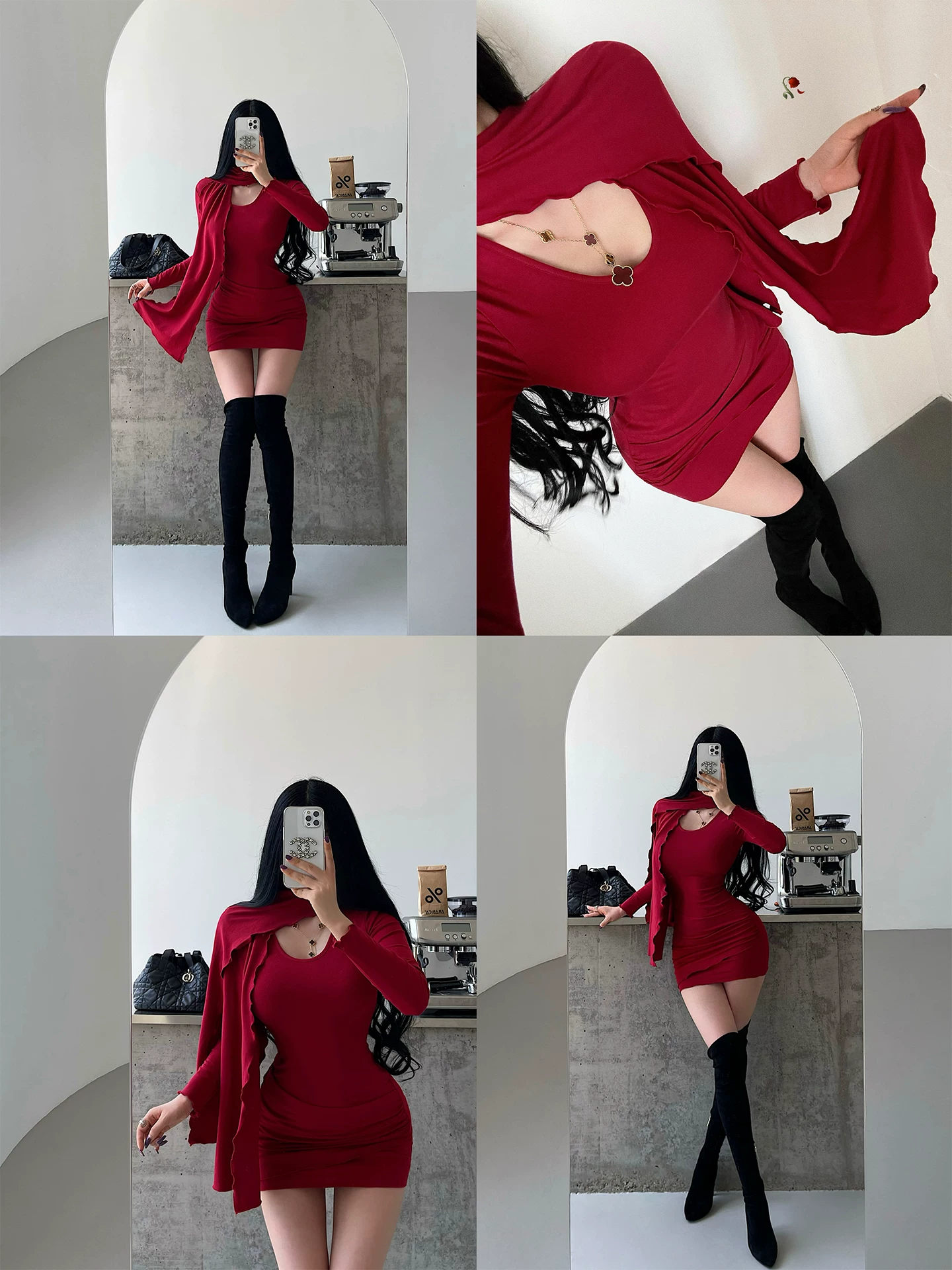 Khăn quàng cổ YoungGirlDay mang phong cách thuần khiết với những sợi ruy băng, eo xếp ly ôm sát, váy ôm sát dài tay, váy ngắn.