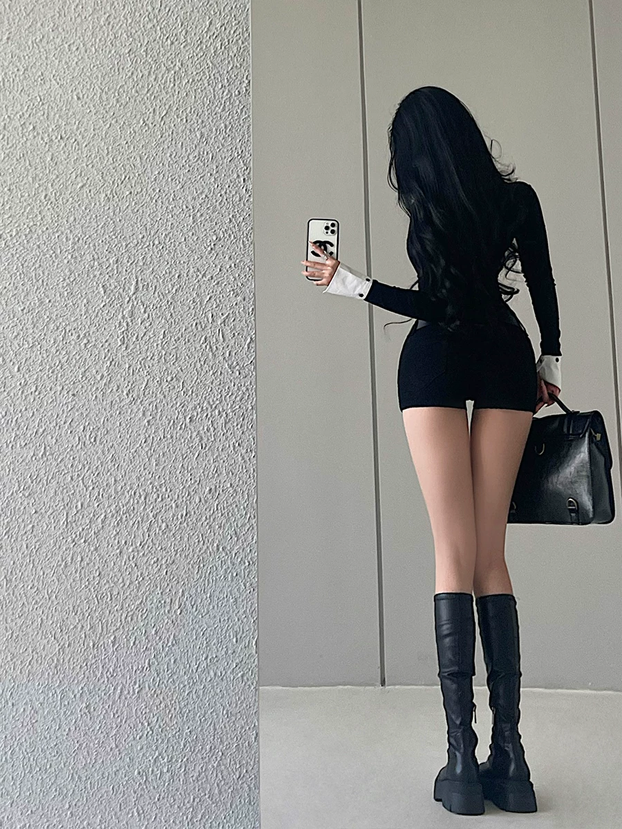 YoungGirlDay Quần short denim co giãn eo thấp gợi cảm phong cách Mỹ kèm thắt lưng thời trang hot pants.