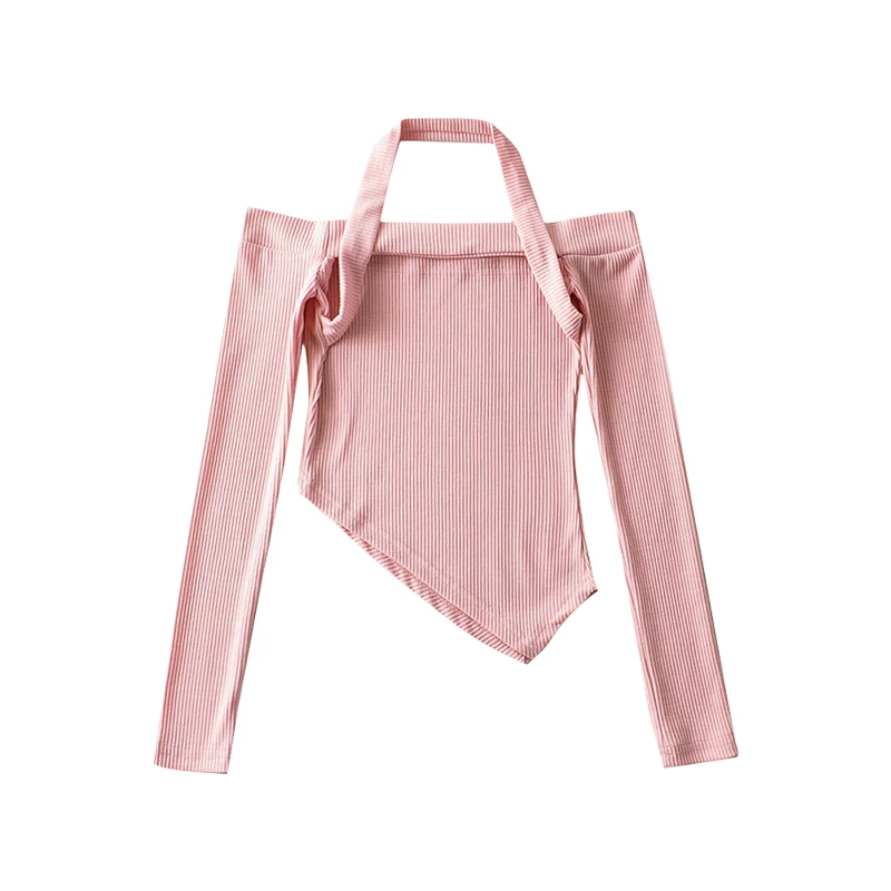YoungGirlDay Pure Desire Hot Girl Gợi cảm Slim Fit Off-Shoulder Cutout Áo thun dài tay bất đối xứng cổ dây cổ