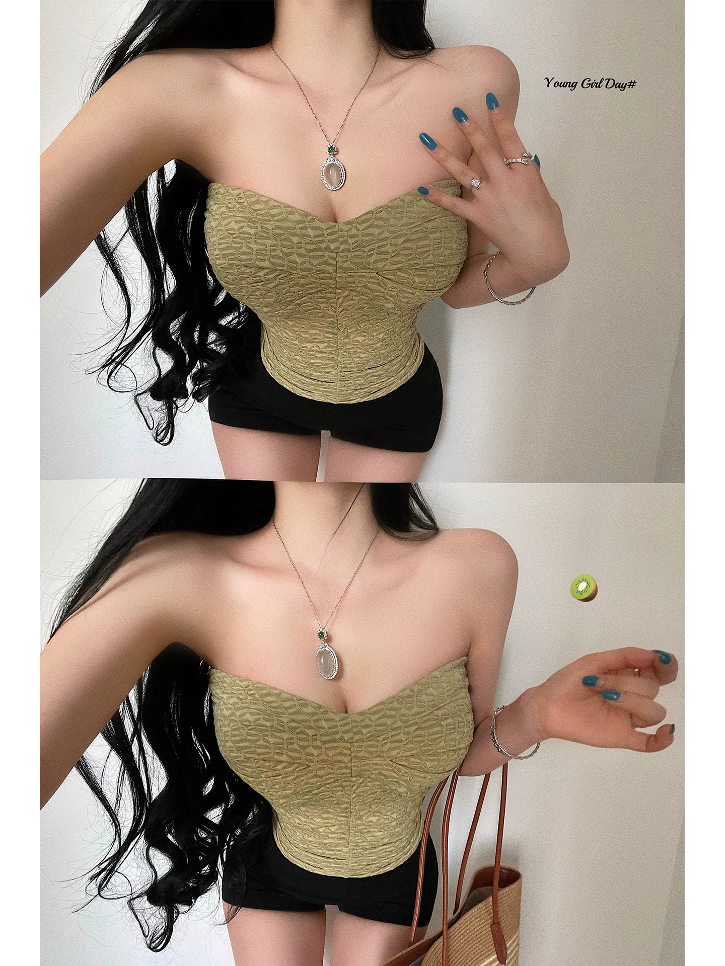 YoungGirlDay khao khát thuần khiết hot girl gợi cảm áo vest ngắn có họa tiết xếp li ôm sát cơ thể