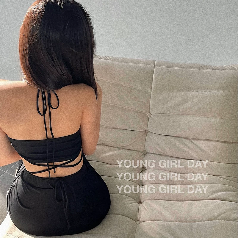 YoungGirlDay Bộ áo ống và váy ôm sát gợi cảm phong cách Âu Mỹ, kiểu dáng ôm sát, hở lưng, dây buộc, dây đeo.