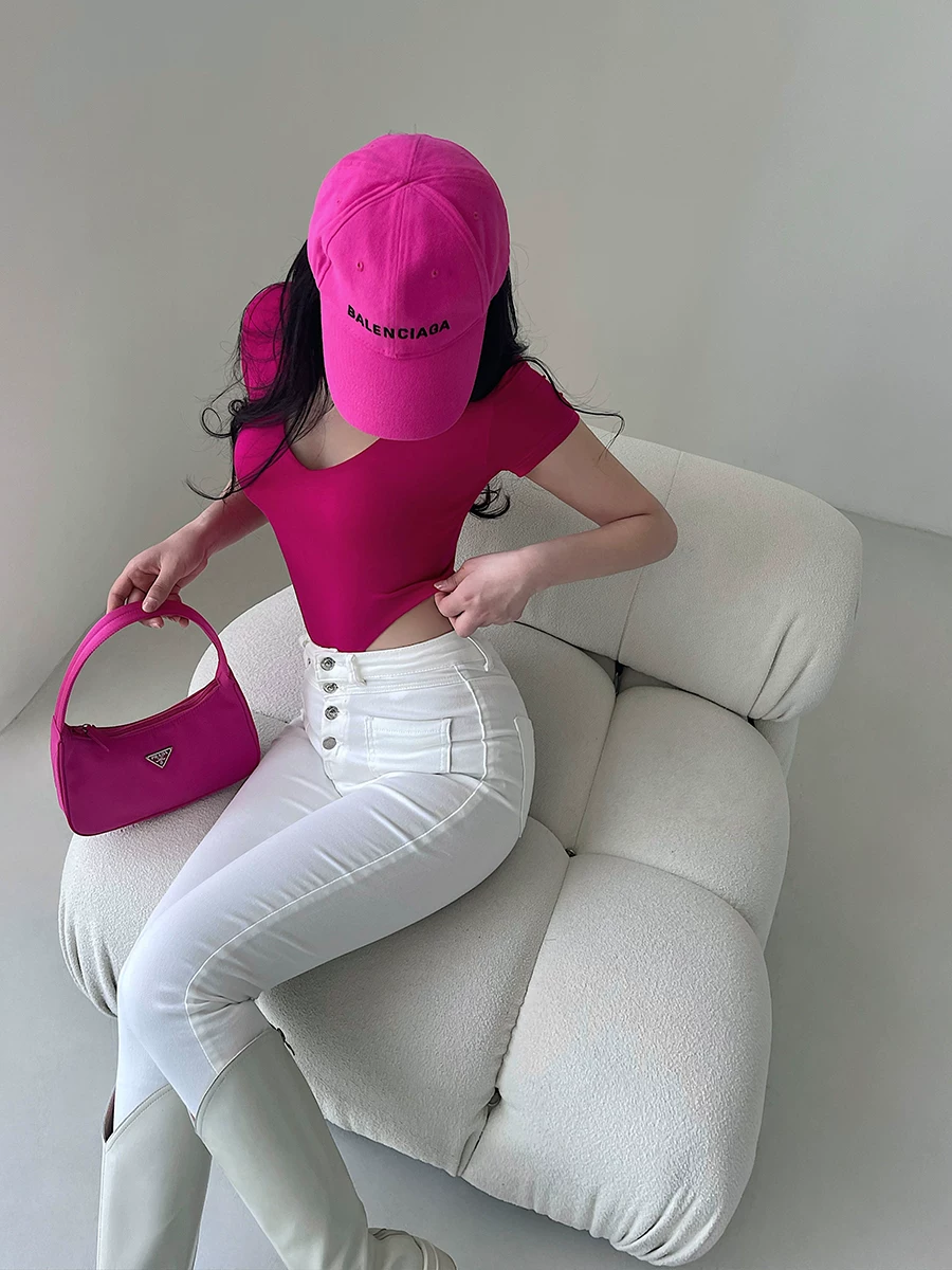 YoungGirlDay Áo thun bodysuit cổ chữ V co giãn, ôm sát, tay ngắn, màu trơn gợi cảm