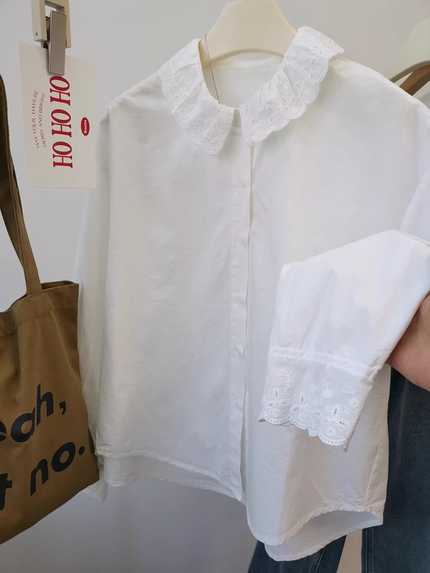 Áo sơ mi viền ren kiểu Pháp White Tea Thoughts dành cho nữ, dáng rộng, áo dài tay nhiều lớp màu trắng đa năng, phong cách nhẹ nhàng