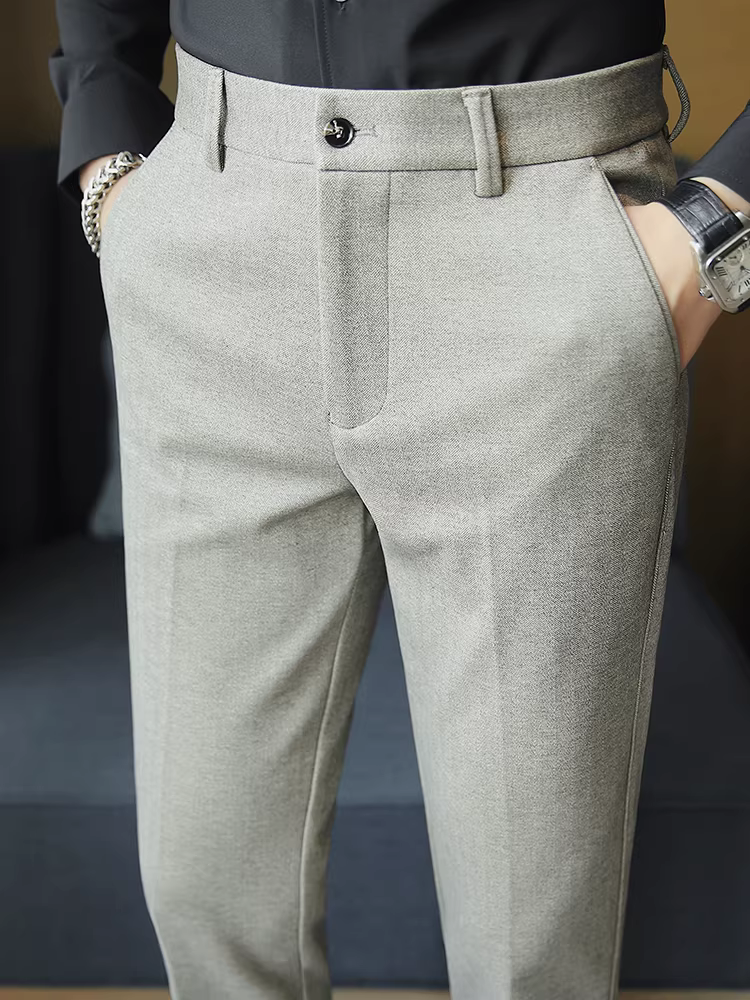 Quần len nam, dáng ôm, thu đông, quần dài dày dặn, màu trơn, đa năng, thời thượng, quần âu nam cao cấp