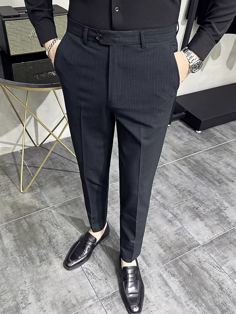 Quần dài nam sọc kẻ Xuân Thu kiểu dáng ôm body thời trang, quần âu lịch sự cao cấp phong cách Hàn Quốc