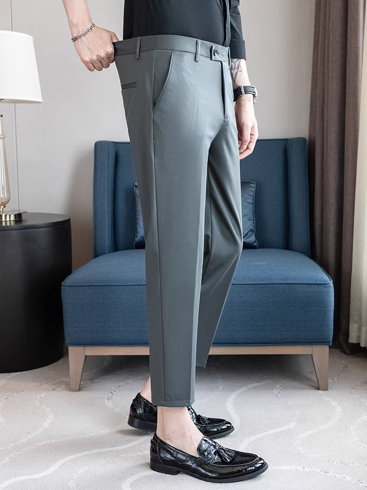 Quần âu nam mùa hè 2025 kiểu mới chất liệu tơ tằm dâu tằm, co giãn cao, thoáng mát, mát lạnh, lưng thun, kiểu dáng lịch sự.