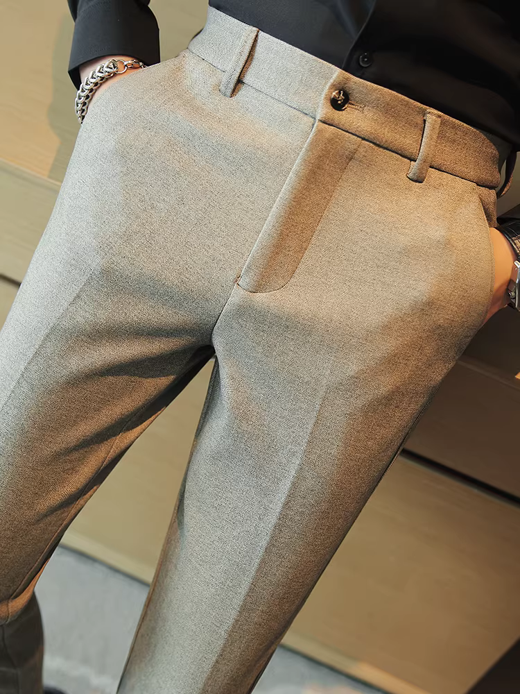 Quần len nam, dáng ôm, thu đông, quần dài dày dặn, màu trơn, đa năng, thời thượng, quần âu nam cao cấp