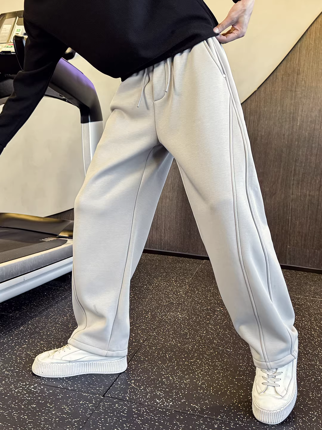 Quần nam lót lông dày mùa đông 2025 mới chất lượng cao, kiểu dáng thể thao, rộng rãi, ống thẳng, kiểu dáng quần lửng