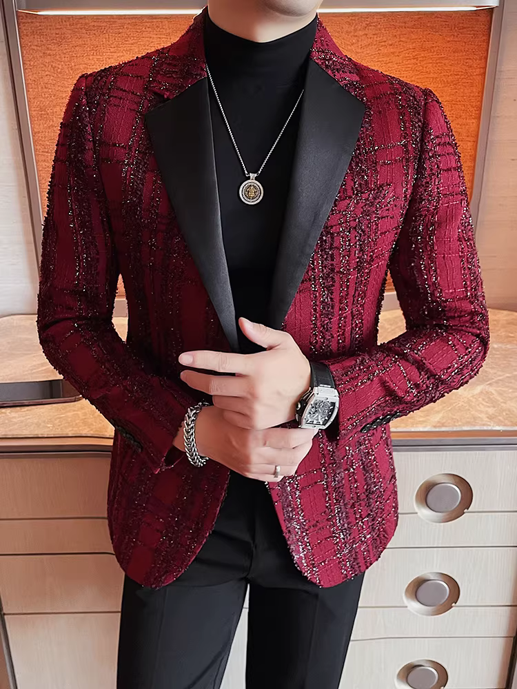 Áo blazer nam phối màu thời thượng, phong cách cao cấp, dáng ôm, dễ chăm sóc, kiểu dáng áo vest thường ngày.