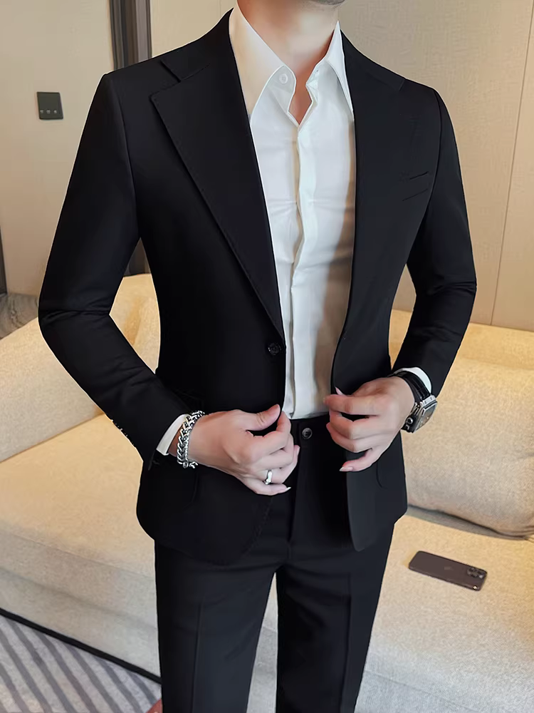 Bộ vest nam cao cấp màu trơn, kiểu dáng mới xuân thu, phong cách công sở lịch lãm kiểu Anh, ôm dáng thời trang, hai mảnh