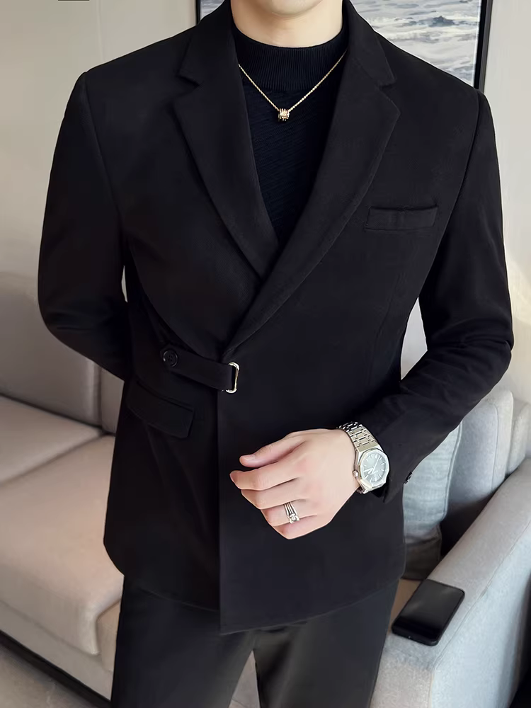 Áo khoác vest nam len, phiên bản dày dặn mùa thu đông, kiểu dáng ôm body cao cấp, cài khuy bên, đơn hàng nút, vest công sở lịch lãm.