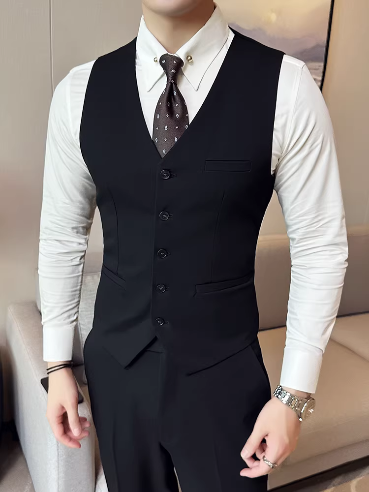 Áo vest cổ chữ V cao cấp dành cho nam, dáng ôm vừa vặn, trang phục công sở thông thường, phong cách Anh, chú rể, đám cưới, bộ vest phù rể, bộ vest trang trọng