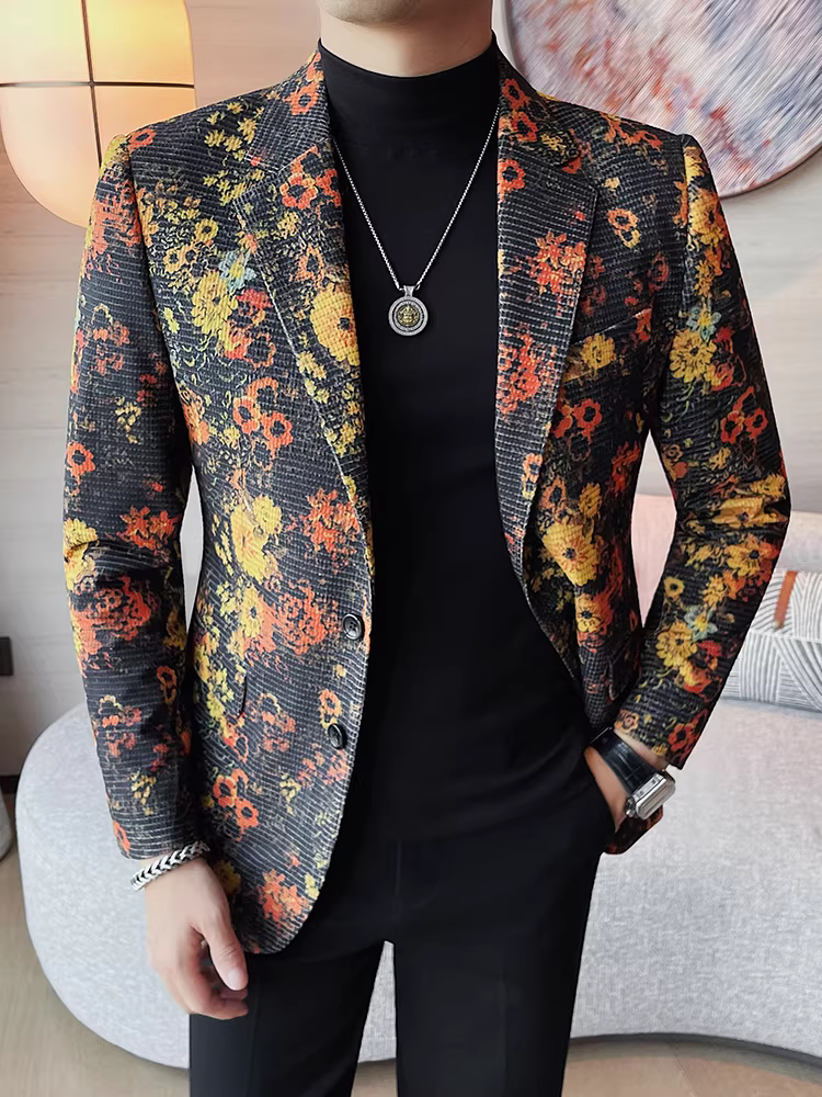 Áo blazer hoa nam hợp thời trang và sành điệu cho mùa xuân và mùa thu, thời trang cao cấp, dáng ôm, áo khoác vest giản dị đẹp trai