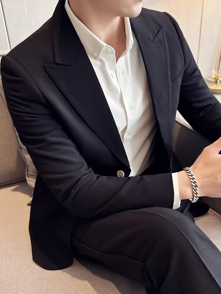 Bộ vest nam Naples, kiểu mới xuân thu, cao cấp, phong cách Anh, lịch sự, bộ hai mảnh màu trắng