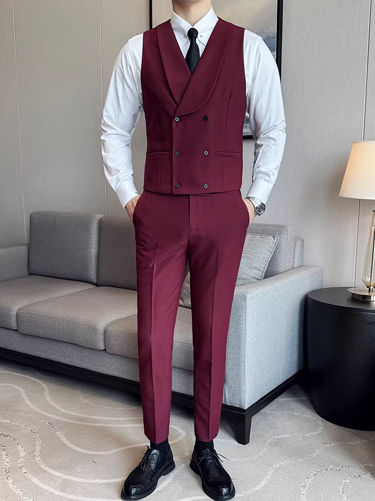 Áo vest nam cao cấp hai hàng khuy, vest công sở, trang phục công sở lịch sự, kiểu dáng ôm body, vest chú rể và phù rể