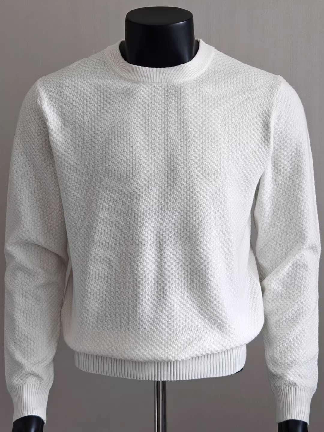 Áo len nam cổ tròn dệt kim waffle, tay dài, thời trang thu đông mới, kiểu dáng rộng rãi, đa năng, áo len cơ bản mặc thường ngày