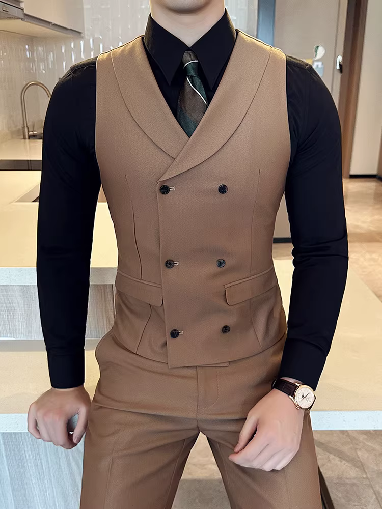 Áo vest nam hai hàng khuy, trang phục công sở lịch sự, trang phục trang trọng cao cấp, đa năng, thời trang, phong cách Anh, áo vest cưới.