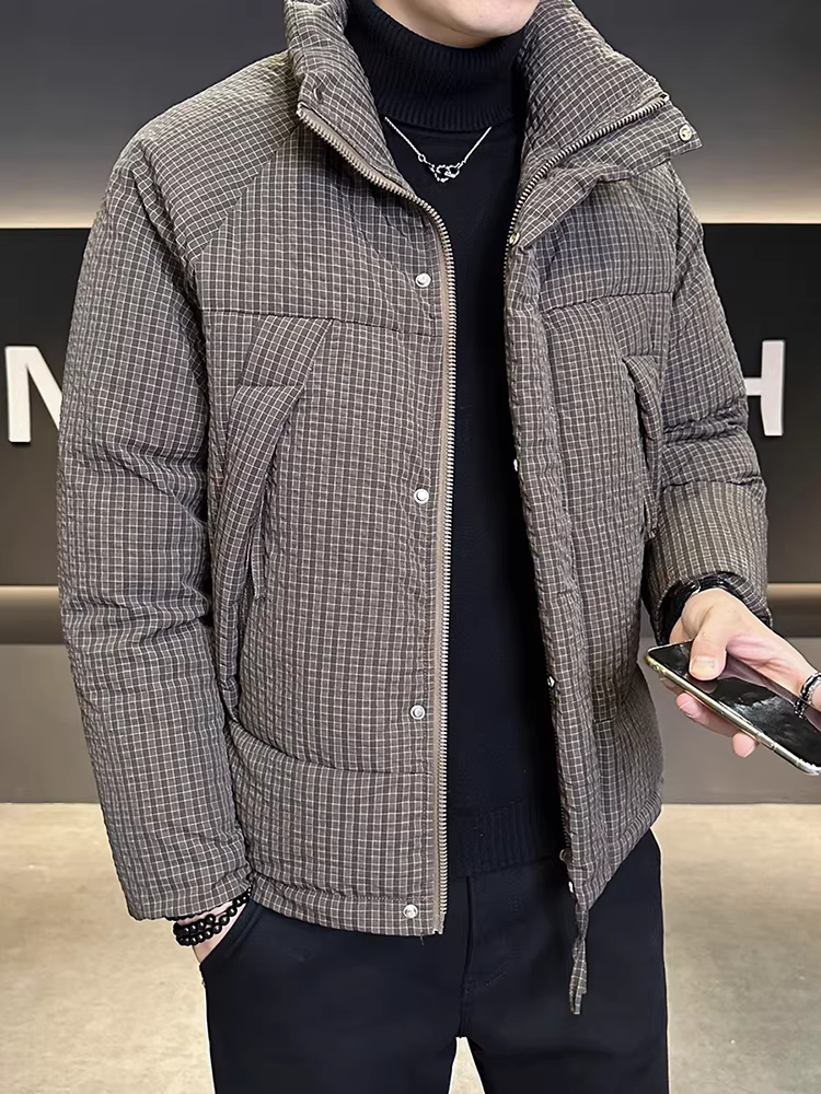 Áo khoác kẻ sọc cao cấp dành cho nam, kiểu dáng ngắn, dày dặn cho mùa đông, thời trang và hợp xu hướng, chống lạnh và ấm áp, quần áo mùa đông chất lượng cao.
