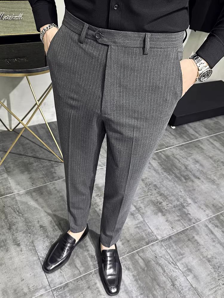 Quần dài nam sọc kẻ Xuân Thu kiểu dáng ôm body thời trang, quần âu lịch sự cao cấp phong cách Hàn Quốc