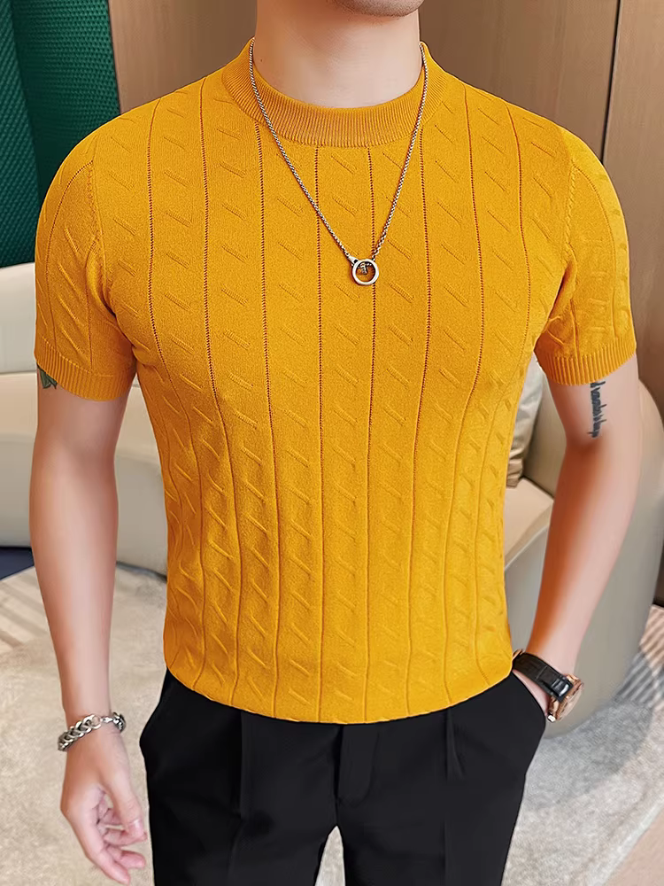 Áo thun nam mùa hè chất liệu lụa đá mỏng, kiểu dáng thời trang cao cấp, ôm body, cổ tròn, đa năng