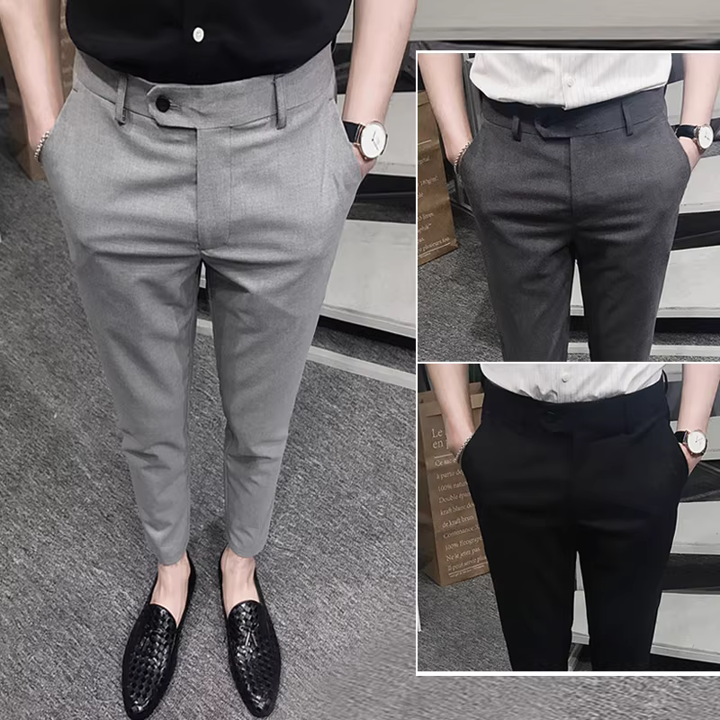 Quần nam chín phần, kiểu Hàn Quốc mùa hè, thời trang, dáng ôm, ống côn, không nhăn, kiểu Anh, thích hợp mặc mùa xuân thu.