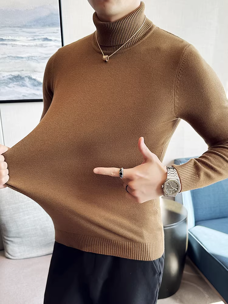 Áo len cổ lọ cao cấp chống xù cho nam, dài tay, thu đông, lót lông cừu, dày dặn, ôm dáng, chất liệu dệt kim cao cấp.