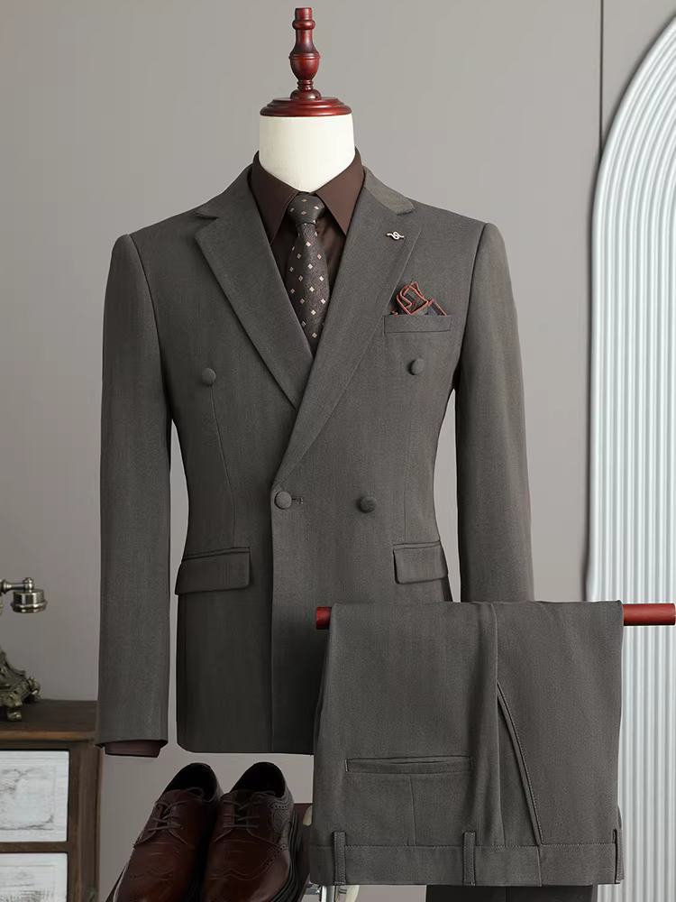 Bộ vest nam kẻ sọc tối màu, dáng ôm, dễ chăm sóc, trang phục công sở lịch sự, vest chủ trì tiệc cưới, vest ba mảnh