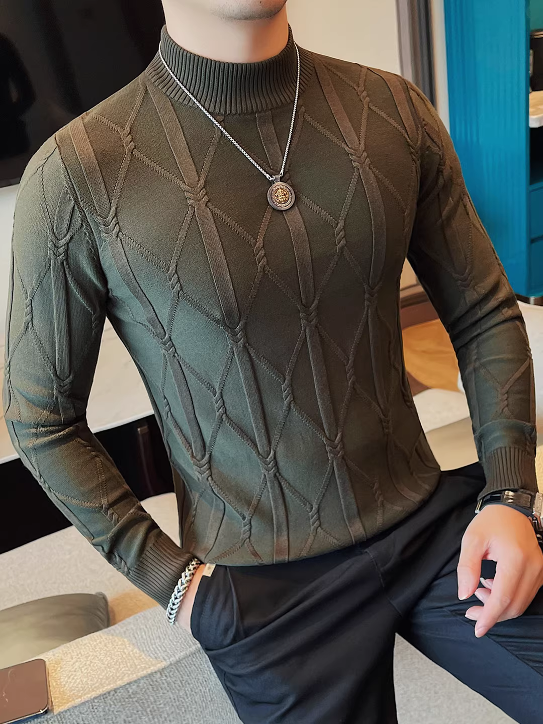 Áo len nửa cổ lọ nam, dài tay, dày dặn cho mùa thu đông, thời trang, ôm dáng, hợp xu hướng, áo thun dệt kim cổ trung cao cấp.